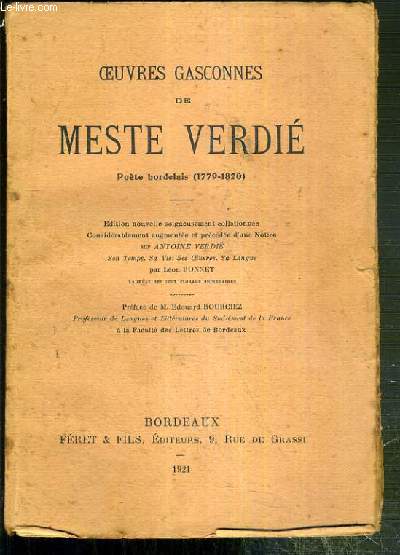 OEUVRES GASCONNES DE MESTE VERDIE - POETE BORDELAIS (1779-1820)