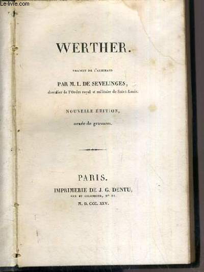 WERTHER - NOUVELLE EDITION - dimension: 9.8 x 15.3 cm environs.