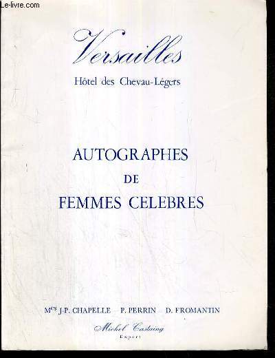 CATALOGUE DE VENTE AUX ENCHERES - AUTOGRAPHES DE FEMMES CELEBRES - VERSAILLES - 8 MARS 1977.