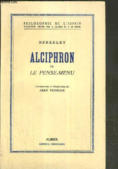 ALCIPHRON OU LE PENSE-MENU / COLLECTION PHILOSOPHIE DE L'ESPRIT