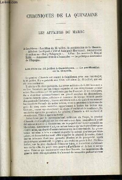 CHRONIQUE DE LA QUIZAINE - LES AFFAIRES DU MAROC, les fetes du 14 juillet  Casablanca-la pacification de la Chaoua.... + RELATIONS FRANCO-ALLEMANDES + LA POLITIQUE MAROCAINE DE L'ESPAGNE + EUROPE + ASIE + AFRIQUE..