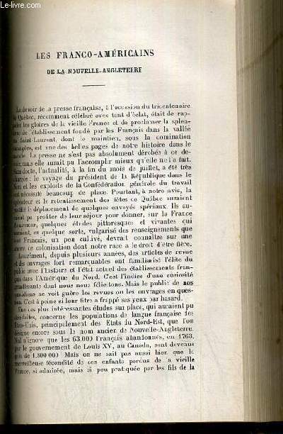 LES FRANCO-AMERICAINS DE LA NOUVELLE-ANGLETERRE + LES JAPONAIS AUX ETATS-UNIS - TOME XXVI.