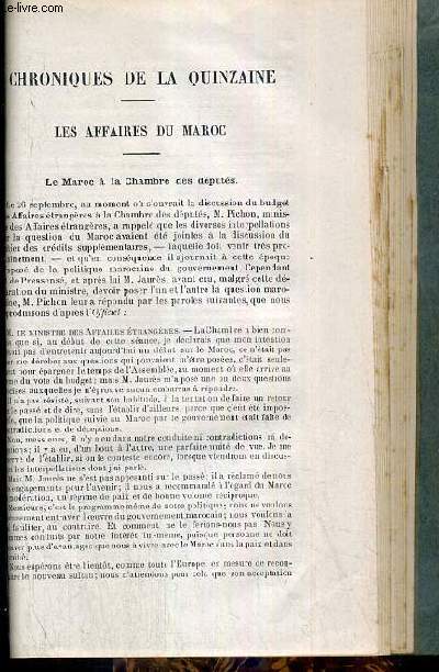 CHRONIQUES DE LA QUINZAINE - LES AFFAIRES DU MAROC, le Mraoc  la chambre des deputs, le Maroc au Reichstag allemand, la reponse de Moula Hafid  la note franco-espagnole, FRANCE, ALLEMAGNE, ITALIE, ASIE, AFRIQUE, AMERIQUE...
