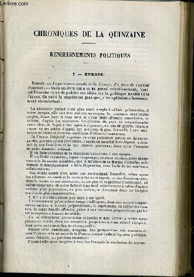 CHRONIQUES DE LA QUINZAINE, RENSEIGNEMENTS POLITIQUES, EUROPE, FRANCE, AUTRICHE-HONGRIE, ANGLETERRE, ESPAGNE, GRECE, ITALIE, RUSSIE, TURQUIE, ALGERIE... + RENSEIGNEMENTS ECO.. + LA CARICATURE A L'ETRANGER, le retour de l'ile d'Elbe....