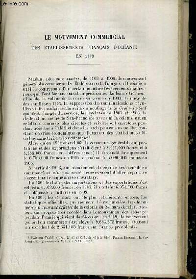 LE MOUVEMENT COMMERCIAL DES ETABLISSEMENTS FRANCAIS D'OCEANIE EN 1909 - TOME XXX