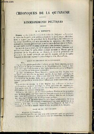 CHRONIQUES DE LA QUINZAINE, RENSEIGNEMENTS POLITIQUES, EUROPE, ALLEMAGNE, ANGLETERRE, AUTRICHE-HONGRIE, ESPAGNE, PORTUGAL, TURQUIE, MANDCHOURIE, ALGERIE, MAROC, REGION DU TCHAD, .. + RENSEIGNEMENTS ECO + LA CARICATURE A L'ETRANGER, le jugement de Salomon.