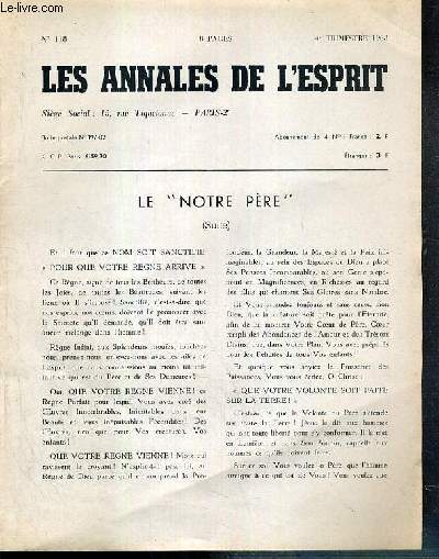 LES ANNALES DE L'ESPRIT - N118 - 4e TRIMESTRE 1968, le notre-pere (suite), la loi de Mose quelques aperus (suite), reflexions sur le songe de salomon selon l'esprit (suite).