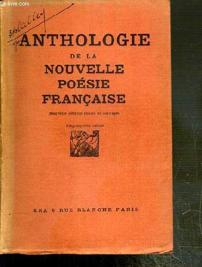 ANTHOLOGIE DE LA NOUVELLE POESIE FRANCAISE