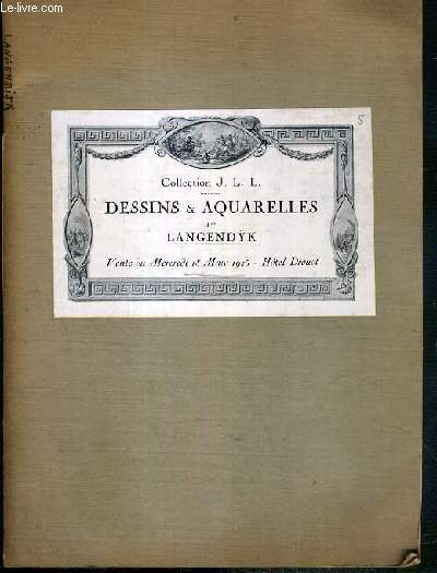 CATALOGUE DE VENTE AUX ENCHERES - IMPORTANTE COLLECTION DE DESSINS & AQUARELLES PAR DIRK ET J.A. LANGENDYK (1748-1805) - (1780-1818) - APPARTENANT A Mr J.L.L. - HOTEL DROUOT - LE MERCREDI 18 MARS 1925