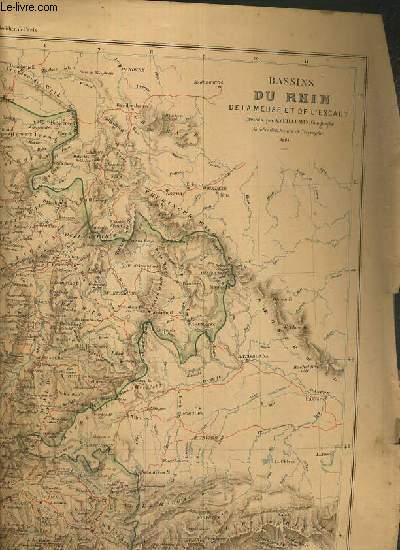 1 CARTE - BASSINS DU RHIN, DE LA MEUSE ET DE L'ESCAUT - dimension: 47 x 34.5 cm environs - ECHELLE: 1/2 350 000 Km