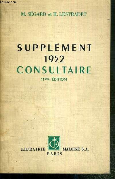 SUPPLEMENT - 1952 - CONSULTAIRE - 11eme EDITION
