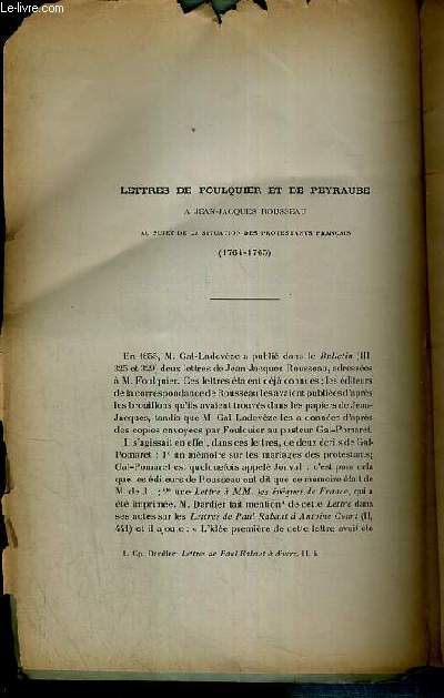 LETTRES DE FOULQUIER ET DE PEYRAUBE A JEAN-JACQUES ROUSSEAU