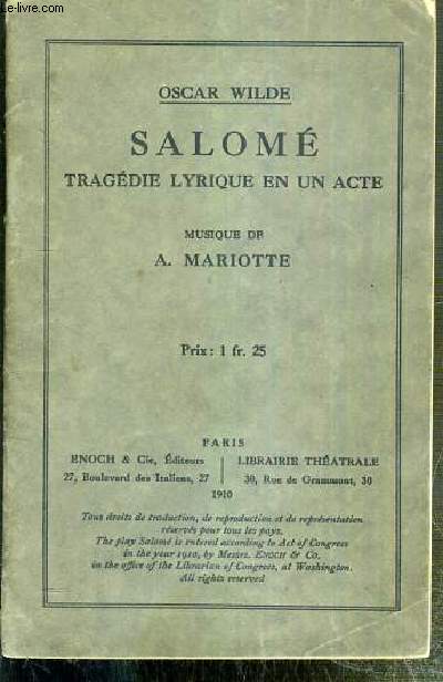 SALOME - TRAGEDIE LYRIQUE EN UN ACTE -