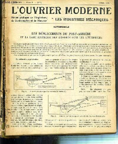 L'OUVRIER MODERNE - TOME V - DE L'ANNEE 1922-1923 - 12 NUMEROS DE AVRIL 1922 A MARS 1923 / REVUE PRATIQUE DE L'INGENIEUR, DU CONTREMAITRE ET DE L'OUVRIER.