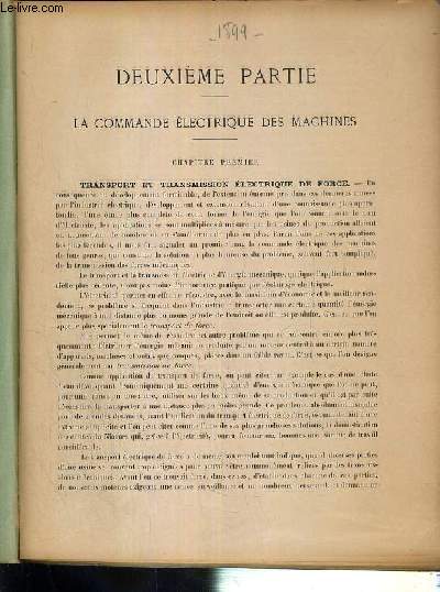 REVUE SCIENTIFIQUE ET INDUSTRIELLE DE L'ANNEE 1899 - DEUXIEME PARTIE. LA COMMANDE ELECTRIQUE DES MACHINES.