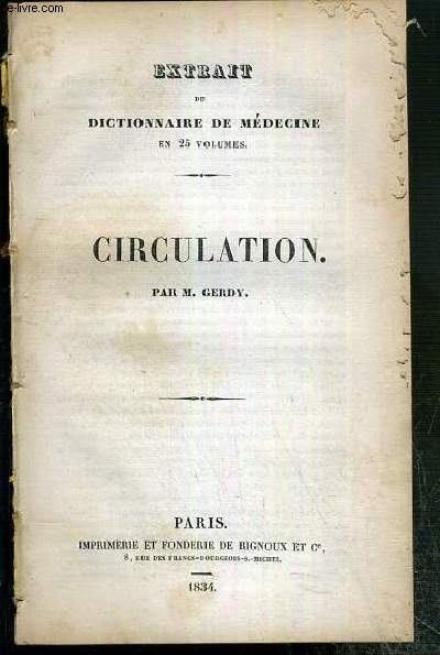 CIRCULATION - EXTRAIT DU DICTIONNAIRE DE MEDECINE EN 25 VOLUME