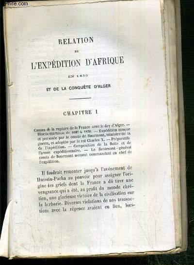 RELATION DE L EXPEDITION D AFRIQUE EN 1830 ET DE LA CONQUETE D'ALGER