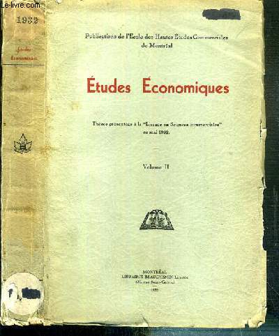 ETUDES ECONOMIQUES - TOME II - THESES PRESENTEES A LA 