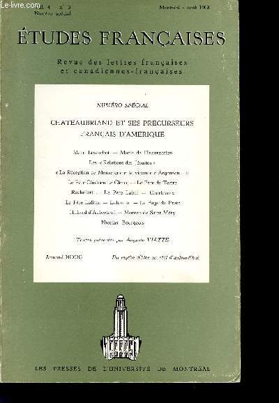 ETUDES FRANCAISES - N3-AOUT 1968- NUMERO SPECIAL - CHATEAUBRIAND ET SES PRECURSEURS FRANCAIS D AMERIQUE