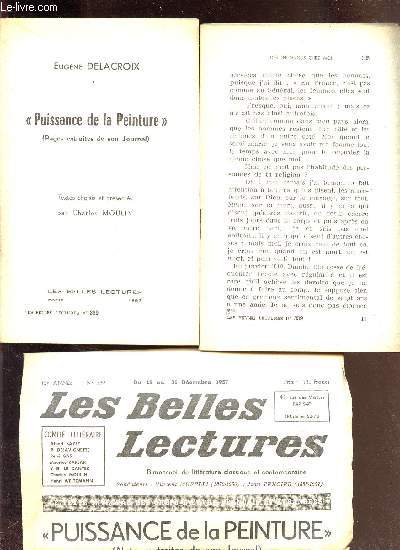 LES BELLES LECTURES - N 339 - DU 15 AU 31 DECEMBRE 1957 / 2 oeuvres : puissance de la peinture, des inconnus chez moi......