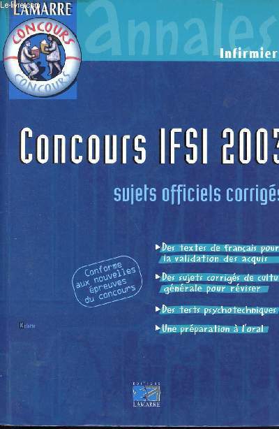 CONCOURS IFSI 2003 - SUJETS OFFICIELS CORRIGES