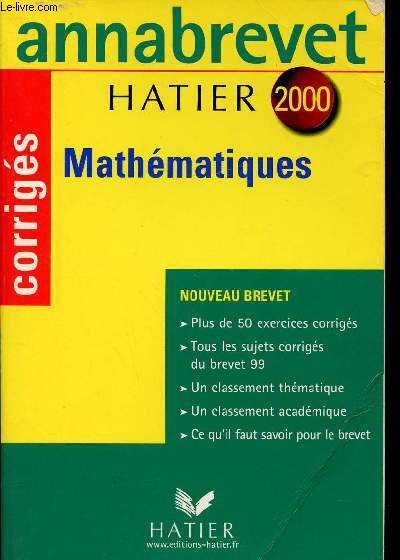 ANNABREVET MATHEMATIQUES - HATIER 2000 - CORRIGES