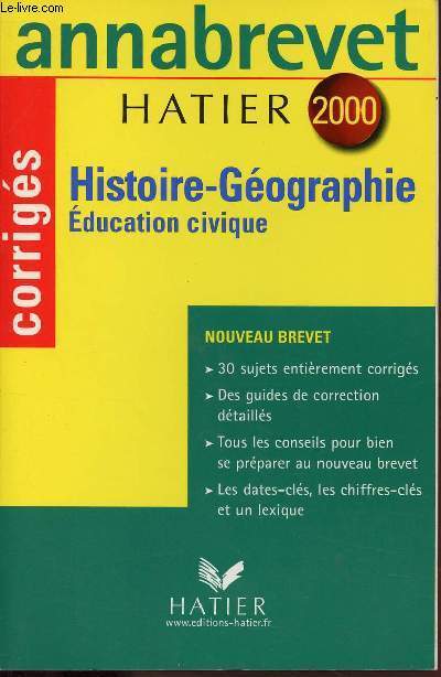 ANNABREVET 2000 - CORRIGES HISTOIRE-GEOGRAPHIE - EDUCATION CIVIQUE