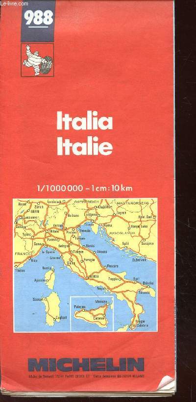 Carte Michelin n988 Italia / Italie 1/1000000 - 1cm : 10km