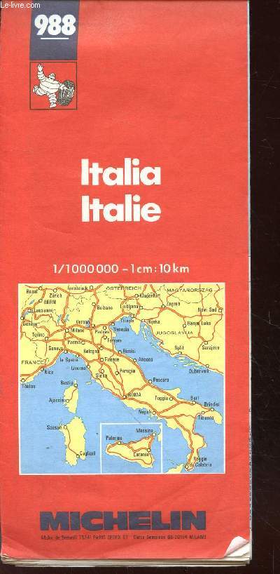 Carte Michelin n988 Italia / Italie 1/1000000 - 1cm : 10km
