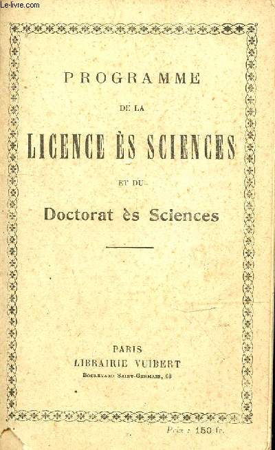 Programme de la Licence s Scienceset du Doctorat s Sciences