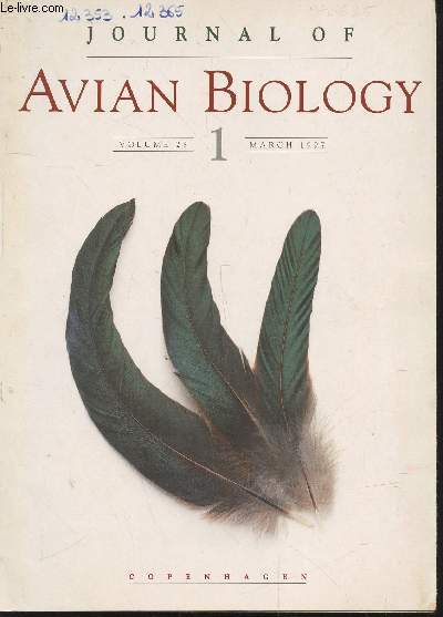 Journal of Avian Biology Volume 28 n1 March 1997. Sommaire : Reproductive outpou population structure and cyclic dynamics in Capercaillie, Black Grouse and Hazel Grouse by H.Linden - Stategies of two Osperys Pandion haliaetus migrating between Sweden...