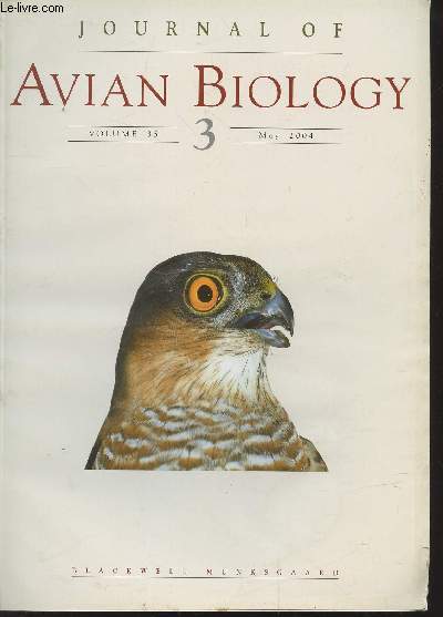 Journal of Avian Biology Volume 35 n3 May 2004. Sommaire : Understanding avian nest predation : why ornithologists should study snakes by P.J.Westherhead - Systematic position of the Socorro mockingbird Mimodes graysoni by B.R.Barber - etc.