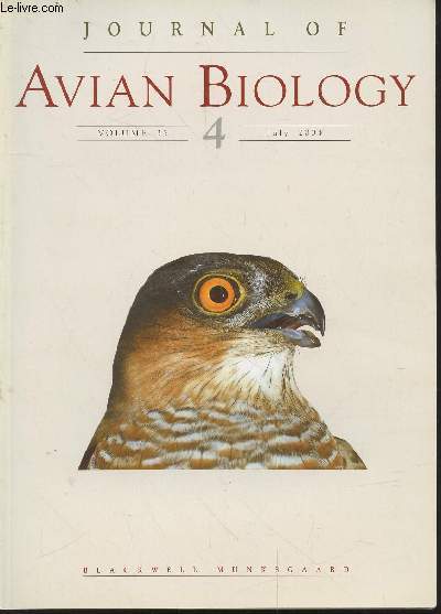 Journal of Avian Biology Volume35 n4 July 2004. Sommaire : Why do the females of many birds species sing in the tropics ? by N.I.Mann - Do Arctic waders use adaptive wind drift ? by M.Green - etc.