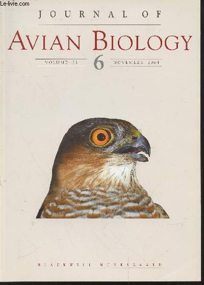 Journal of Avian Biology Volume 35 n6 November 2004. Sommaire : Is there a universal mt DNA clock for birds ? by J.Garcia-Morenon - Factors influencing fecundity in migratory songbirds : is nest predation the most important ? by L.R.Nagy - etc.
