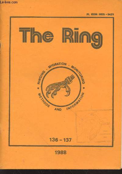 The Ring : Ringing, migration, monitoring - Methods and information. Vol XII n136-137. Sommaire : Trapping methods used for ringing eiders in the Netherlands by Ken Swennen - Recent litterature - Activity reports - Recoveries & Longevity -etc.