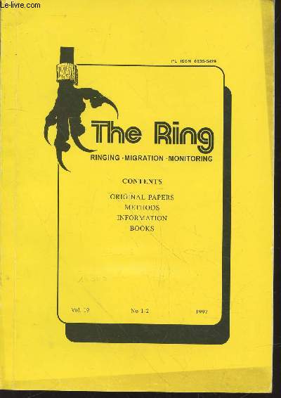 The Ring : Ringing - Migration - Monitoring Vol.19 N1-2. Sommaire : Migration pattern of Robin on the basis of Polish ringing recoveries by P.Busse - Autumn migration of Wood Sandpiper (Tringa glareola) in the region of the Gulf of Gdansk by W.Meissner