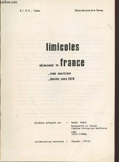 Limicoles sjournant en France : Zone maritime - Janvier-Mars 1978