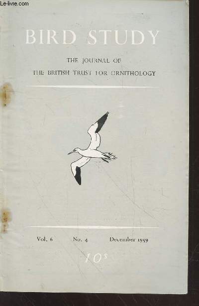 Bird Study Vol 6 n4 December 1959 : The journal of the British Trust for Ornithology. Sommaire : The birds of North Rona in 1958 with notes on sula sgeir - The census of heronries 1958 - Report on the nest record scheme 1958 - etc.