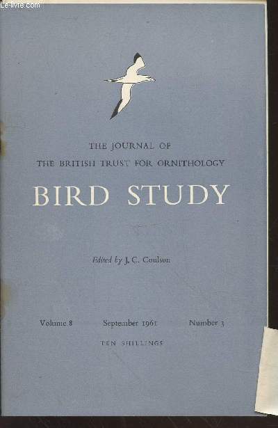 Bird Study Vol 8 n3 September 1961 : The journal of the British Trust for Ornithology. Sommaire : The development of behaviour in some young Passerines - A method for sexing living Fulmars in the hand - The winter status of the Lesser Black-backed Gull