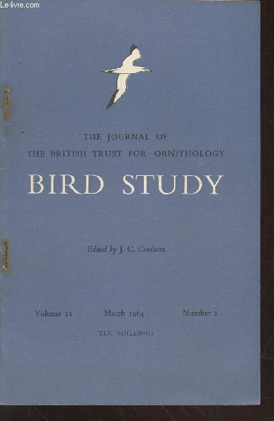 Bird Study Vol 11 n 1 March 1964 : The journal of the British Trust for Ornithology. Sommaire : Bird census work in woodland - Wader measuremens and warder migration - Ring loss and wer of rings on market Manx Shearwaters - etc.