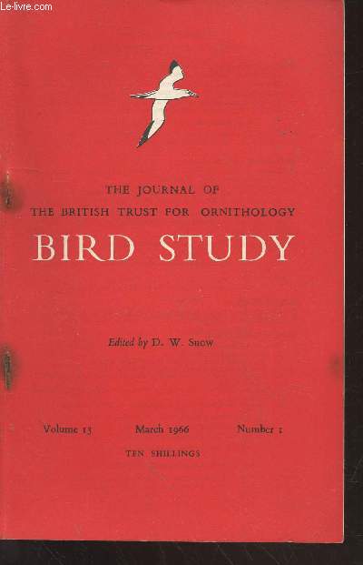 Bird Study Vol 13 n1 March 1966 : The journal of the British Trust for Ornithology. Sommaire : The fulmar population of Britain and Ireland 1959 - Effects of consecutive constrasting winters on the bird population of an Anglesey pine plantation - etc.