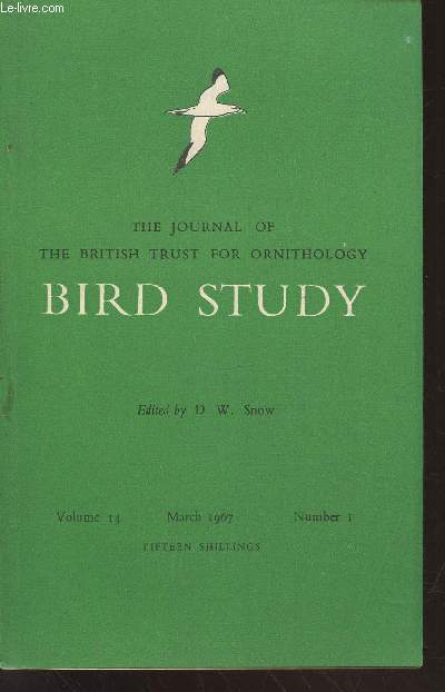 Bird Study Vol 14 n1 March 1967 : The journal of the British Trust for Ornithology. Sommaire : Co-operative bird-ringing - Feather growth and moult in some captive finches - Urban starling roots in the British Isles - etc.