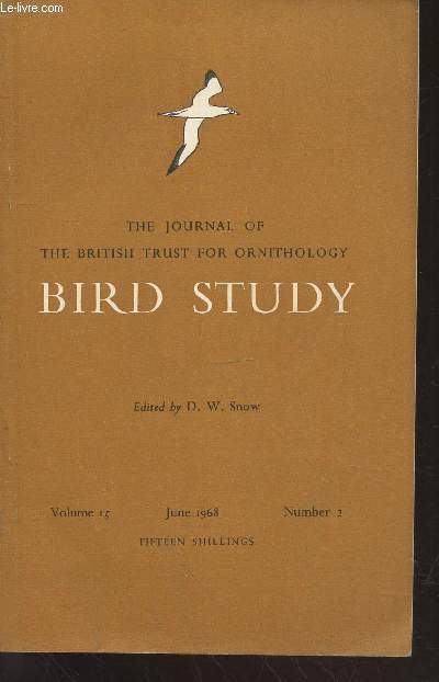 Bird Study Vol 15 n2 June 1968 : The journal of the British Trust for Ornithology. Sommaire : Autumn movements and orientation of waders in northeast England and southern Scotland, studied by radar - Movements and mortality of British Kestrels - etc.
