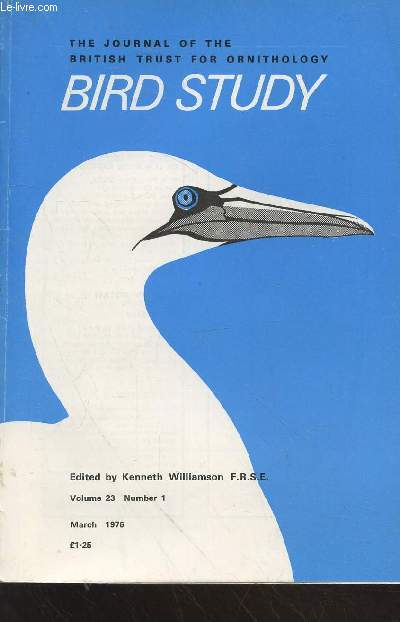 Bird Study Vol 23 n 1 March 1976 : The journal of the British Trust for Ornithology. Sommaire : Aspects of the breeding of the Moorhen in Britain - Bird population changes for the years 1973-74 - An evaluation of the reliability of rings etc.