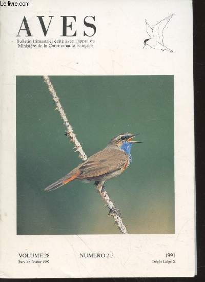 AVES Volume 28 n2-3 Fvrier 1992. Sommaire : Rpartion et habitat du Cassenoix mouchet dans l'ouest de l'Ardenne - Avifaune nicheuse des milieux non forestiers de la Fagne - Bilan des deux pemires annes de ralisation du programme S.T.O.C etc.