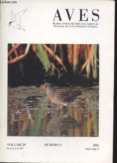 AVES Volume 29 n2 Avril 1993. Sommaire : Virelles : un tanf en voie de rgnration - Rapport de la Commission d'Homologation Anne 1991 - Notices bibliographiques -