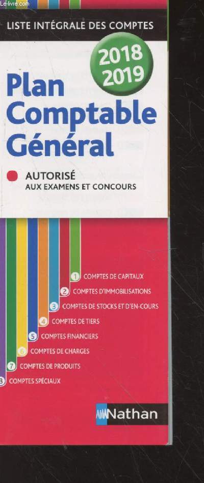 Dpliant Plan Comptable Gnral 2018-2019 - Liste intgrale des comptes - autoris aux examens et concours : Comptes de capitaux, comptes d'immobilisations, comptes de tiers, etc.