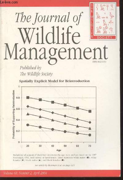 The Journal of Wildlife Management Volume 68 Number 2, April 2004 : Spatially Explicit model for reintroduction. Sommaire: Dynamics of Intertidal Foraging by Coastal Brown bears in Southwestern Alaska - etc.