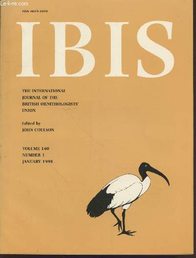 IBIS Volume 140 Number 1 January 1998. The International Journal of The Britsh Ornithologists Union. Sommaire : The effect of body condition on the cost of reproduction in female Collared Flycatchers Ficedulla albicollis - etc.