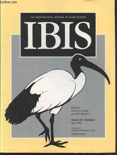 IBIS Volume 141 Number 2 April 1999. The International Journal of The Britsh Ornithologists Union. Sommaire : Seasonal changes in habitat use by Houbara Bustards in nothern Saudi Arabia - etc.